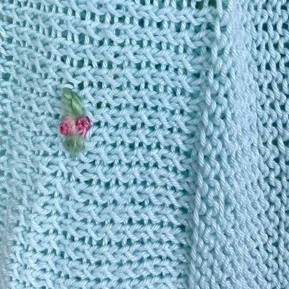 Vintage Blue Crochet Rosebud Handmade Blanket